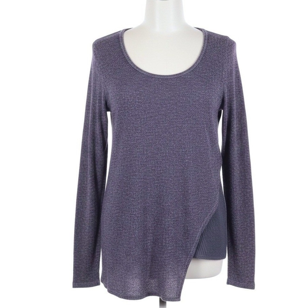 T-Party Women M Purple Long Sleeve Asymmetrical Hem Top Waffle Knit Mixed Media